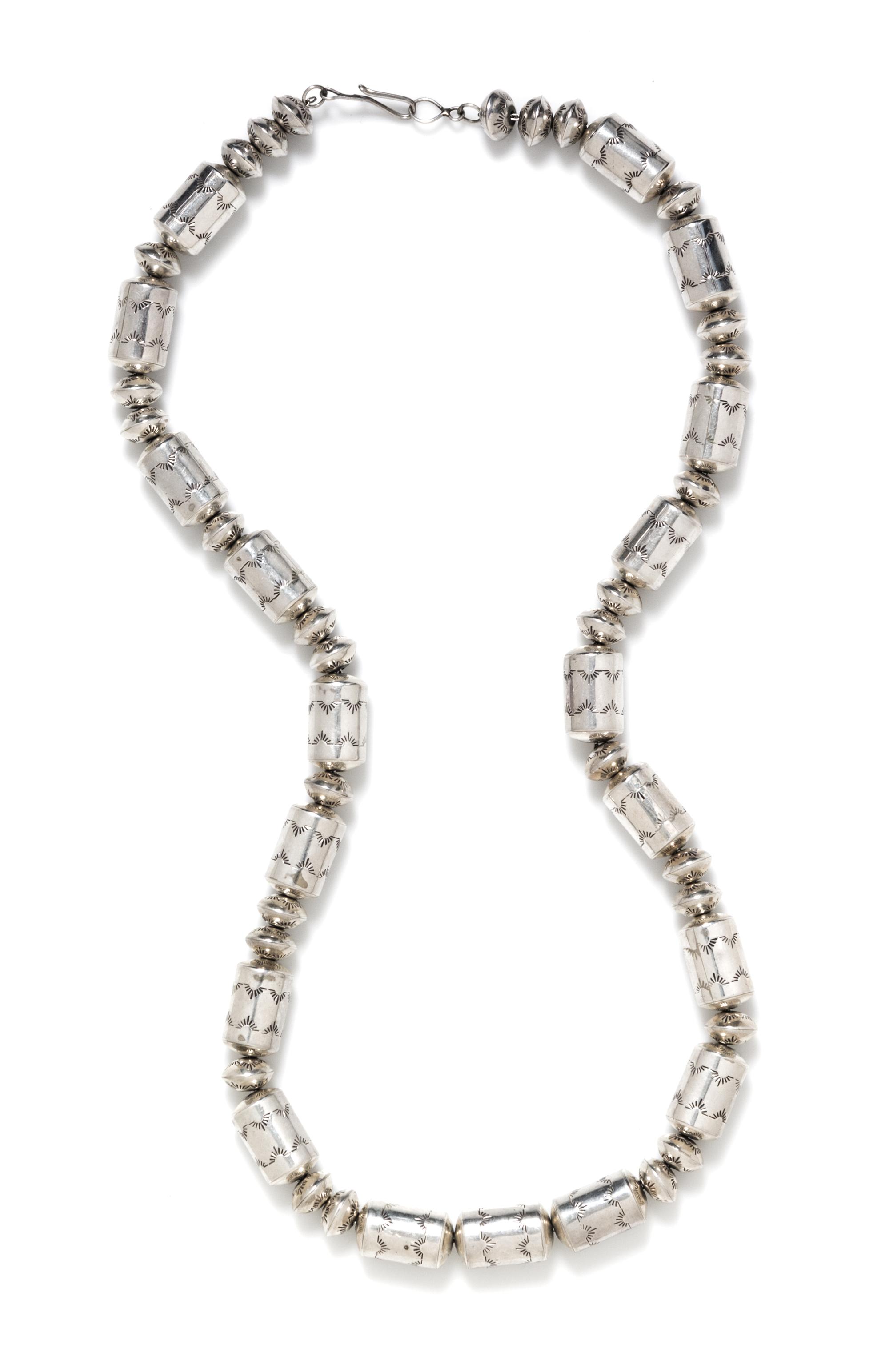 A Silver Bead Necklace, Native American, 62.60 dwts.