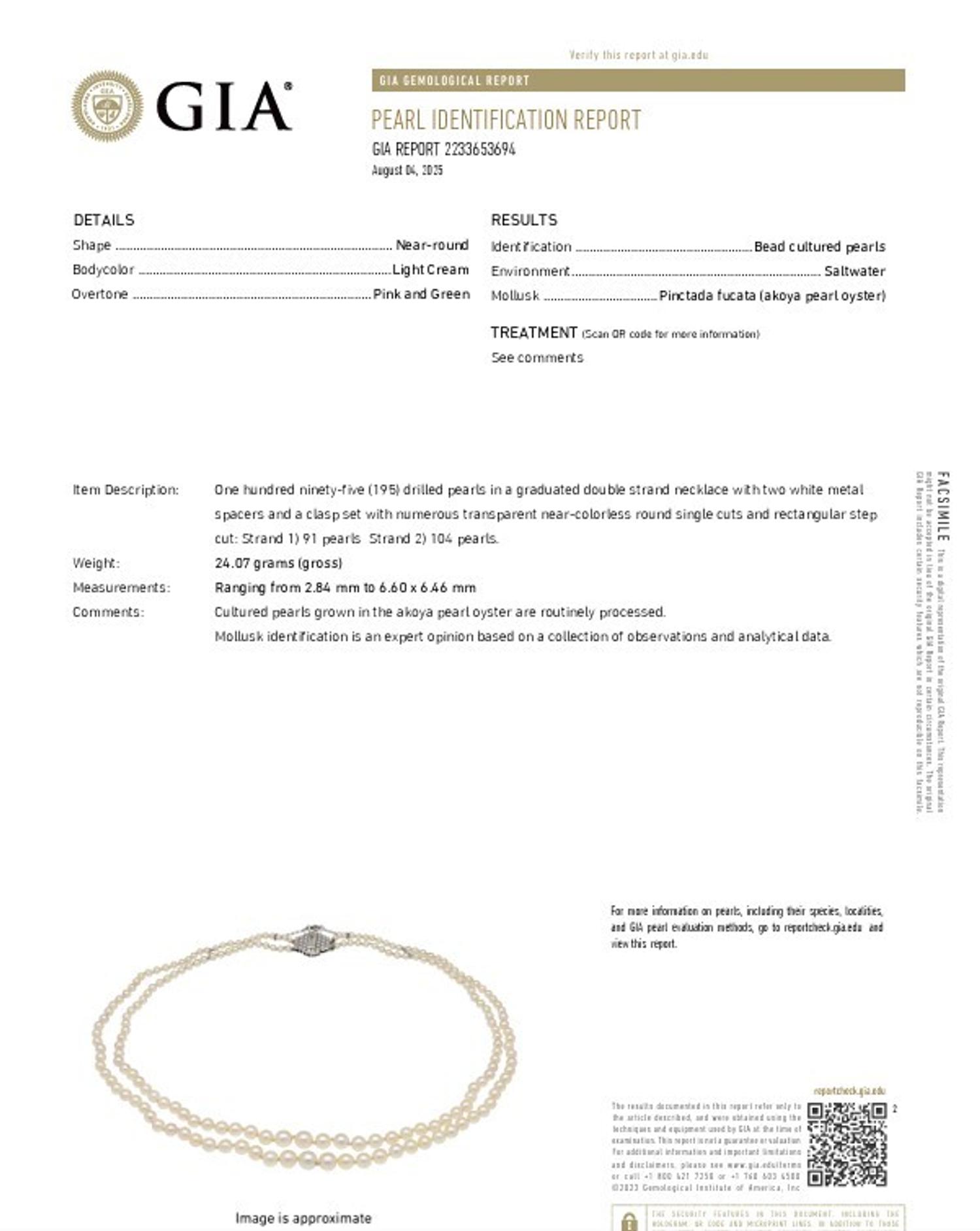 ART DECO, DOUBLE STRAND CULTURED PEARL AND DIAMOND NECKLACE