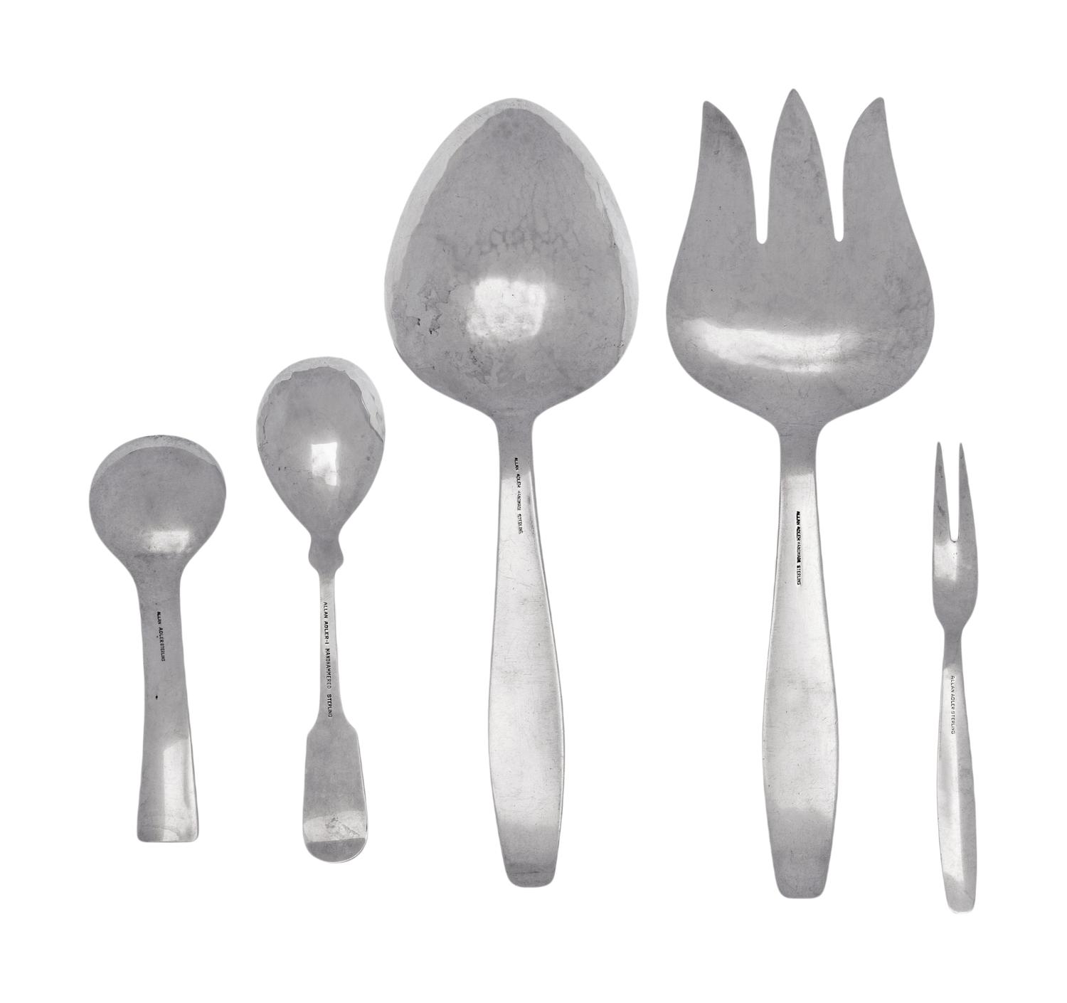Six Allan Adler Silver Flatware Articles