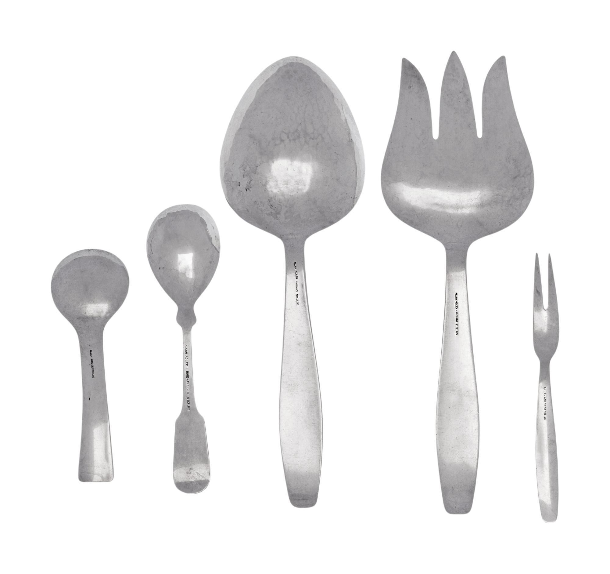 Six Allan Adler Silver Flatware Articles