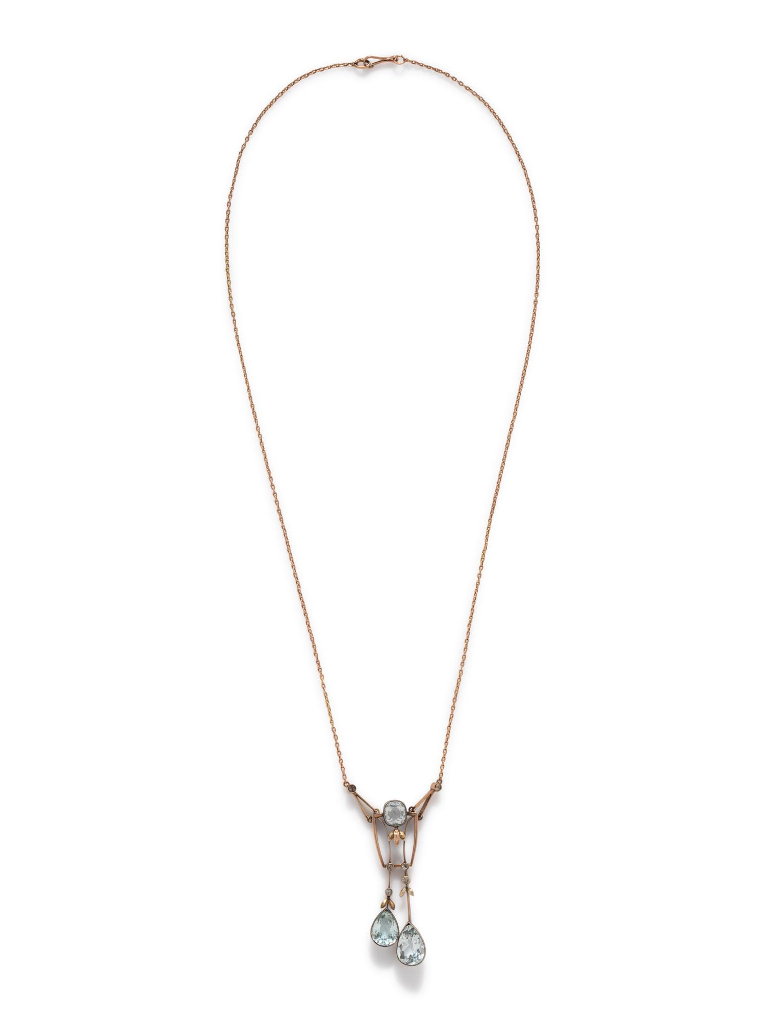 RUSSIAN, ART NOUVEAU, AQUAMARINE AND DIAMOND LARIAT NECKLACE