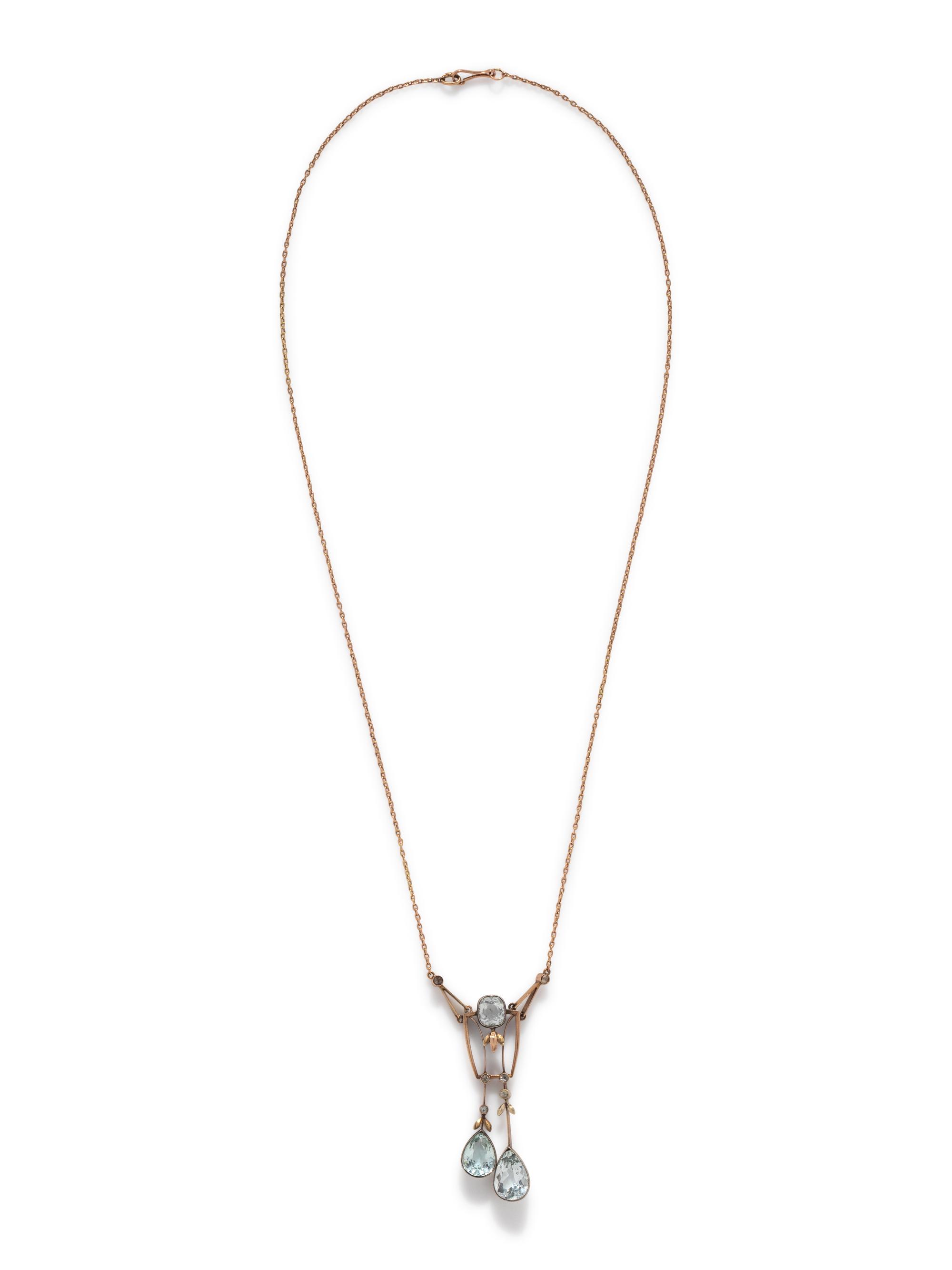 RUSSIAN, ART NOUVEAU, AQUAMARINE AND DIAMOND LARIAT NECKLACE