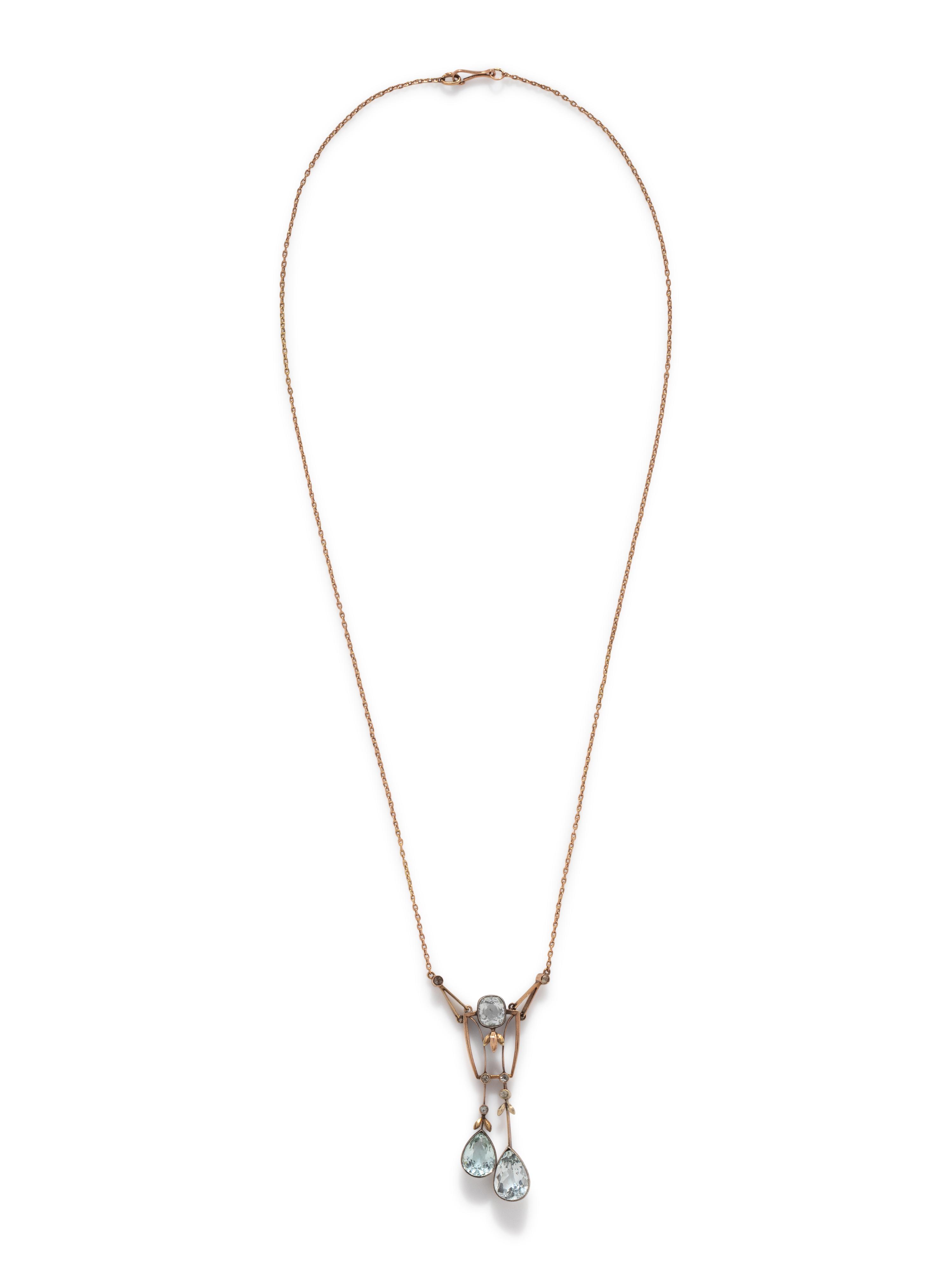 RUSSIAN, ART NOUVEAU, AQUAMARINE AND DIAMOND LARIAT NECKLACE