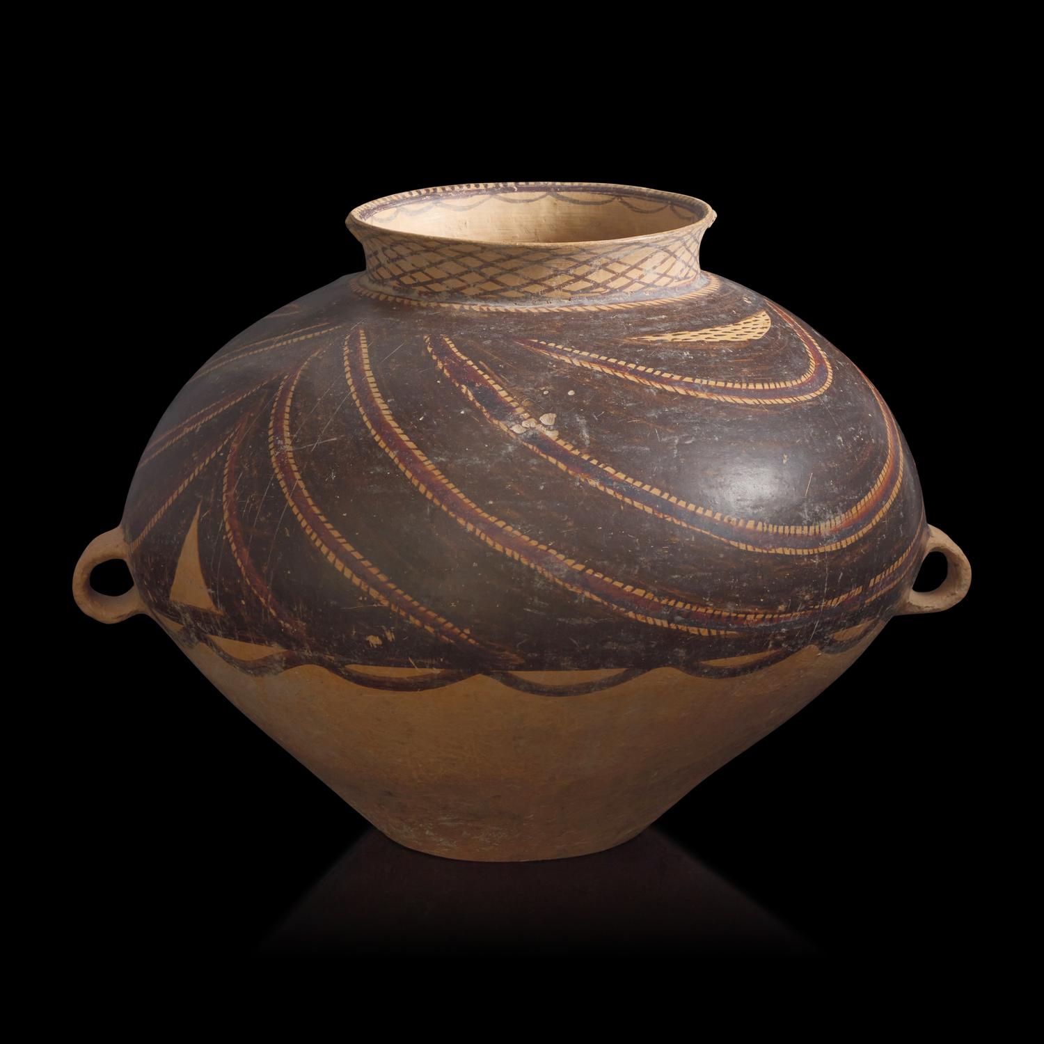 A Chinese Neolithic Painted Pottery Jar, Gansu Province, Majiayao Culture, Banshan Phase, 3rd Millennium B.C.E. — 馬家窯文化半坡類型 彩陶雙耳罐