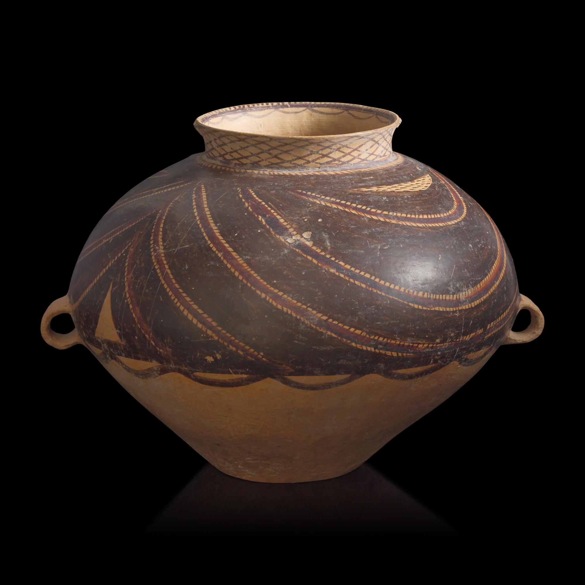 A Chinese Neolithic Painted Pottery Jar, Gansu Province, Majiayao Culture, Banshan Phase, 3rd Millennium B.C.E. — 馬家窯文化半坡類型 彩陶雙耳罐
