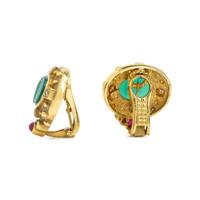 Chrysoprase Intaglio, Multigem, and Yellow Gold Earrings