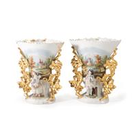 A Pair of Paris Porcelain Landscape Vases with Bisque Figures