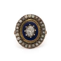 VICTORIAN, DIAMOND, SEED PEARL, AND ENAMEL RING