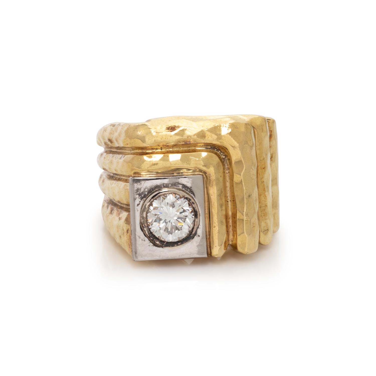 HENRY DUNAY, YELLOW GOLD AND DIAMOND RING