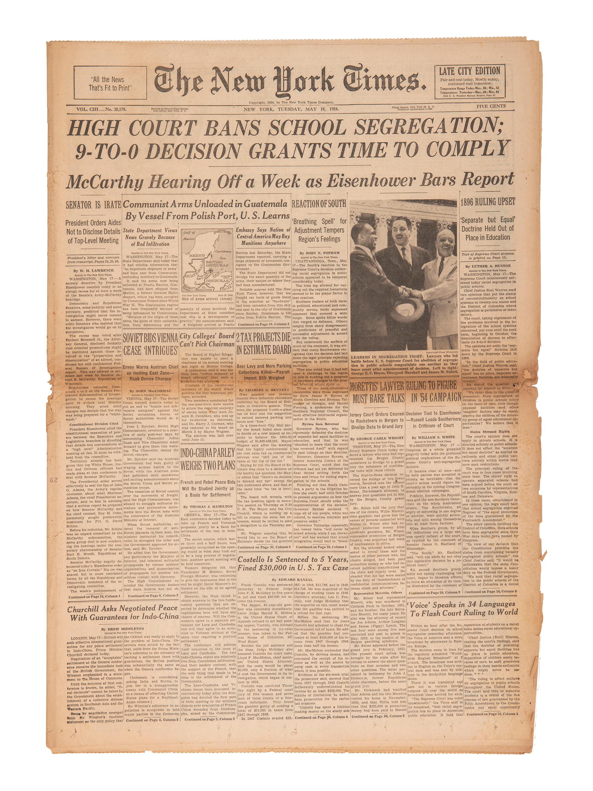 [CIVIL RIGHTS]. New York Times . 5 issues featuring headlines covering milestones of the 1950s-1960s.