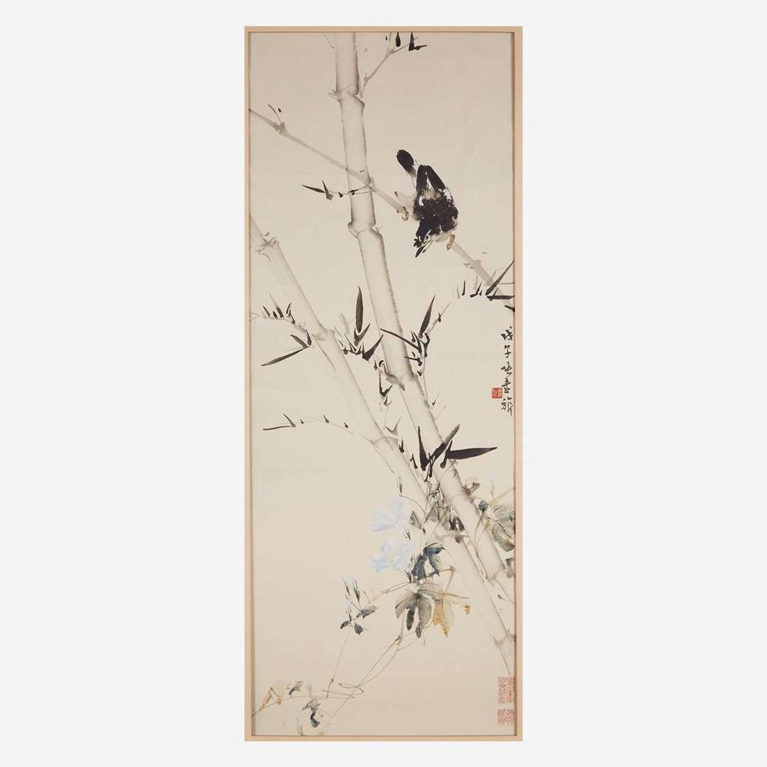 Zhang Shuqi (Chinese b.1901-d.1957) 张书旂 Bird on Bamboo with Morning Glories ???