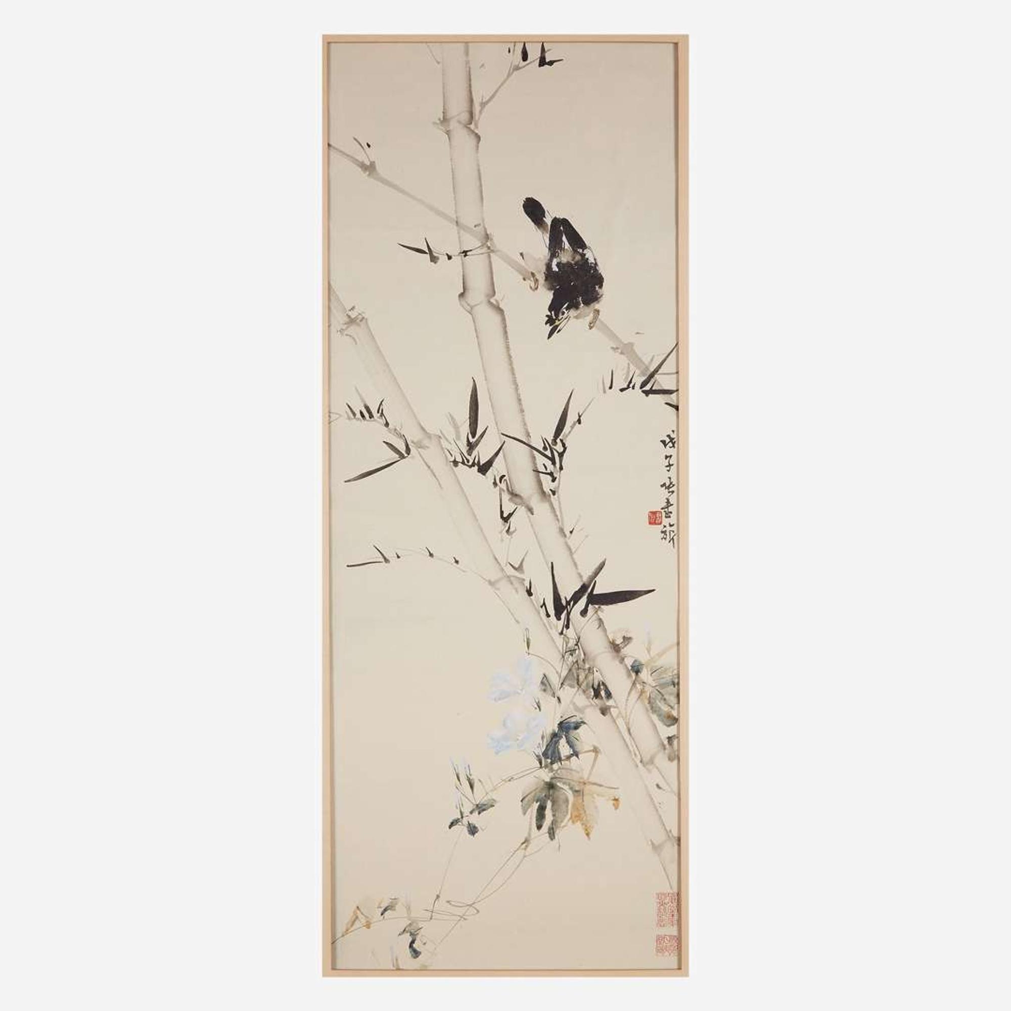 Zhang Shuqi (Chinese b.1901-d.1957) 张书旂 Bird on Bamboo with Morning Glories ???