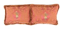 A Pair of Embroidered Silk Pillows 18 x 24 inches.