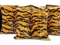 Six Scalamandré Silk Velvet Tigre Pillows and Two Cheetah Design Pillows