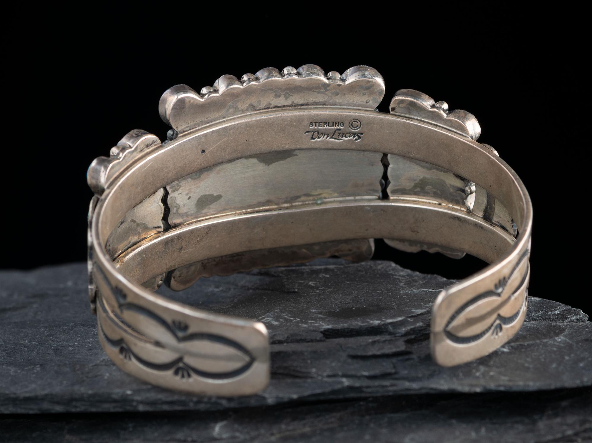 Southwestern-style Sterling Silver and Turquoise Cluster Cuff Bracelet and Earrings