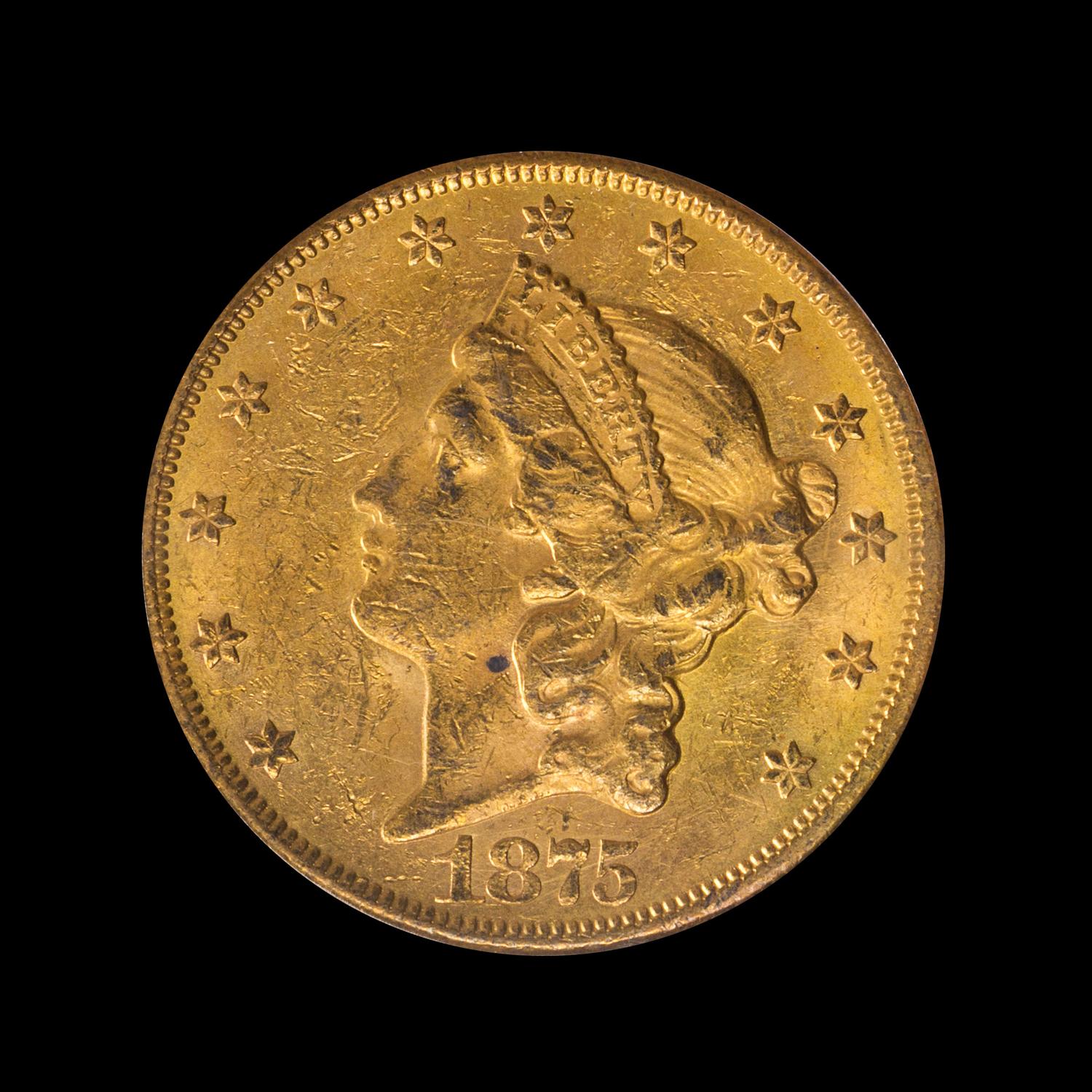 A United States 1875-CC Liberty Head $20 Gold Coin