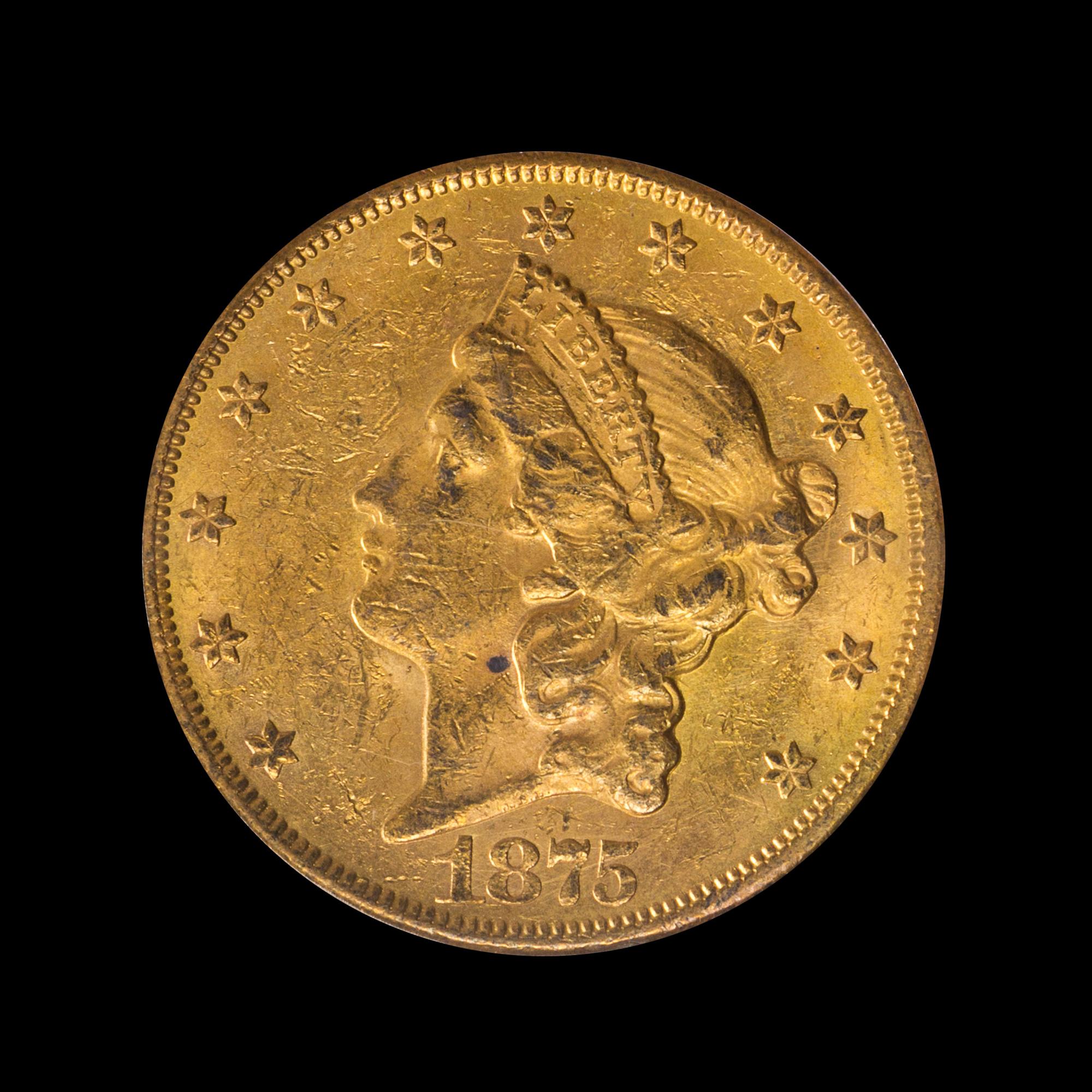 A United States 1875-CC Liberty Head $20 Gold Coin