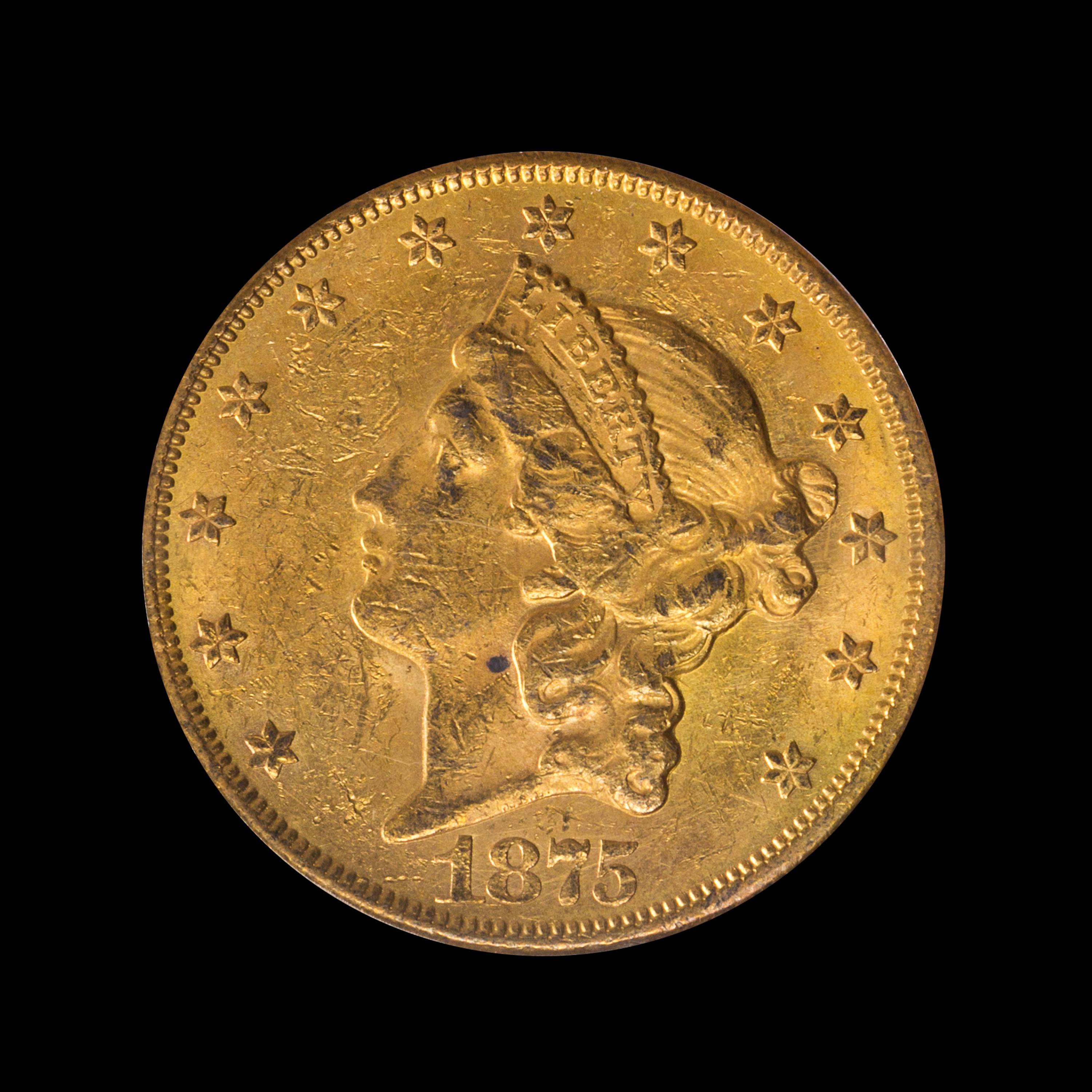 A United States 1875-CC Liberty Head $20 Gold Coin