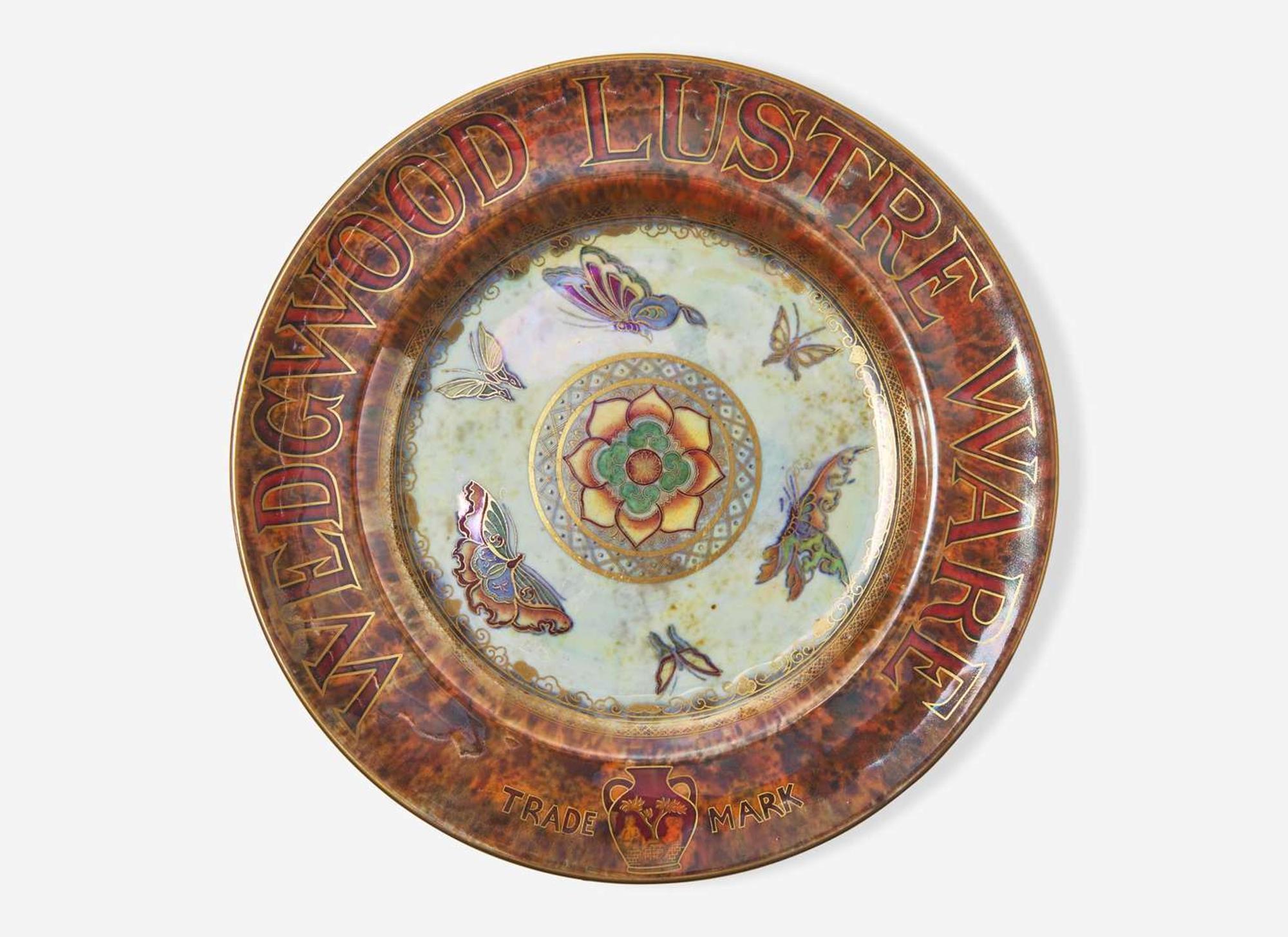 A Wedgwood Butterfly Lustre Advertising Plate, UK, 1910s