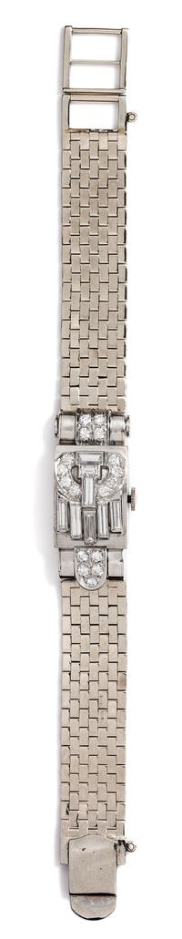 A Platinum, White Gold and Diamond Wristwatch, Hamilton, 30.90 dwts.