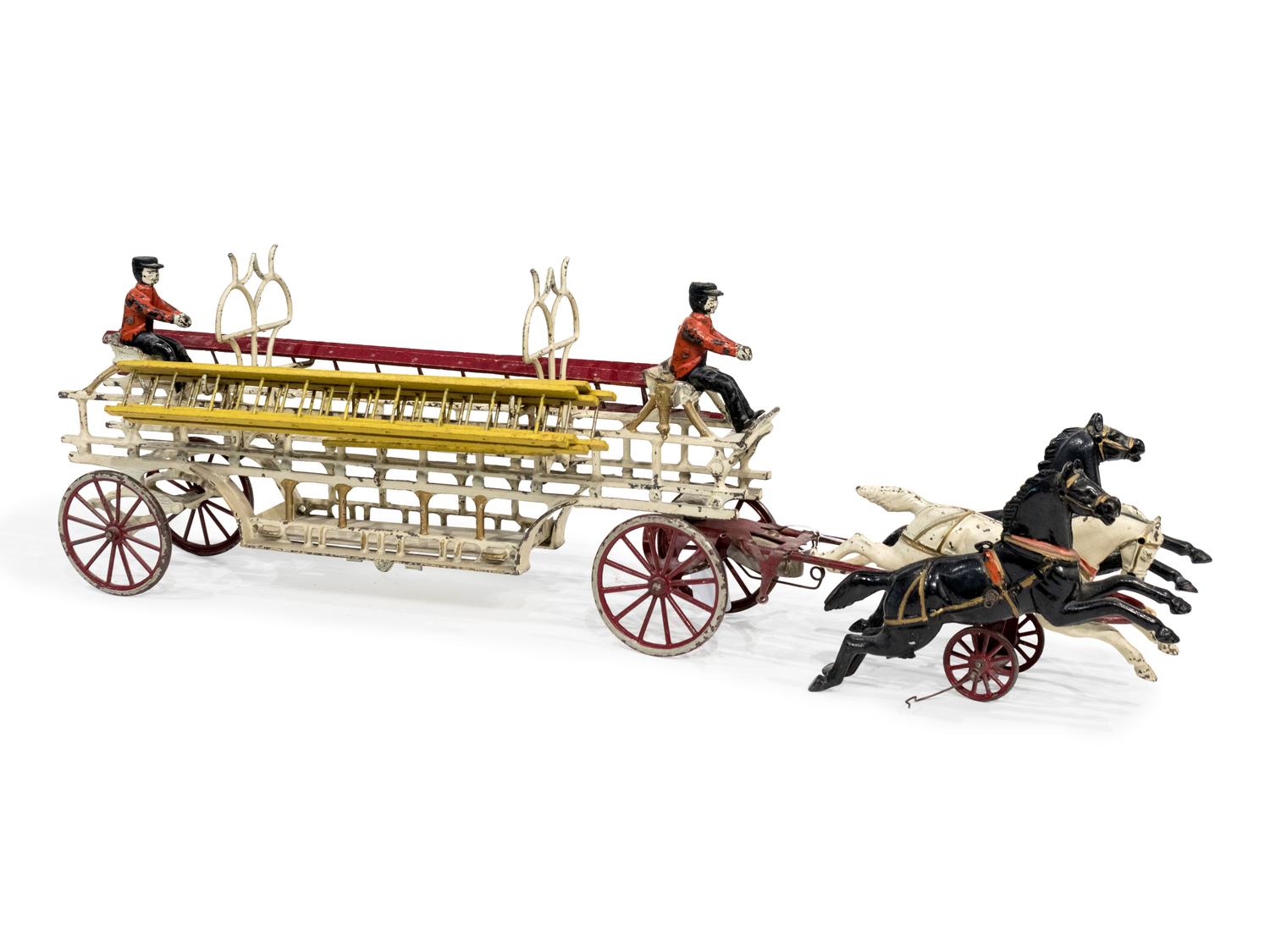 A Painted Cast-Iron Horse-Drawn Fire Truck