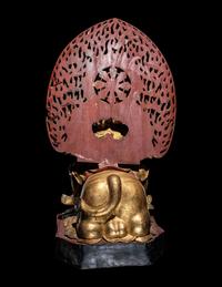 A Large Japanese Gilt and Red Lacquered Wood Figure a Bodhisattva