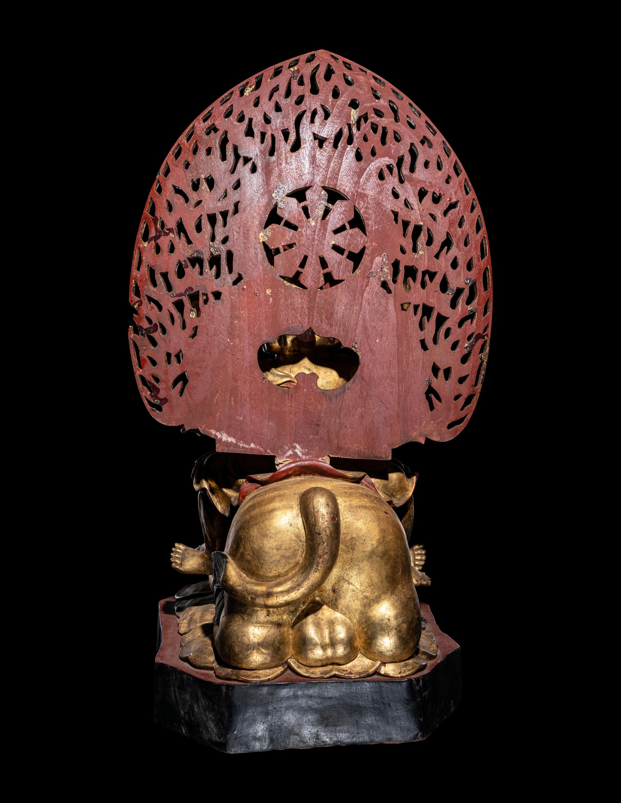 A Large Japanese Gilt and Red Lacquered Wood Figure a Bodhisattva