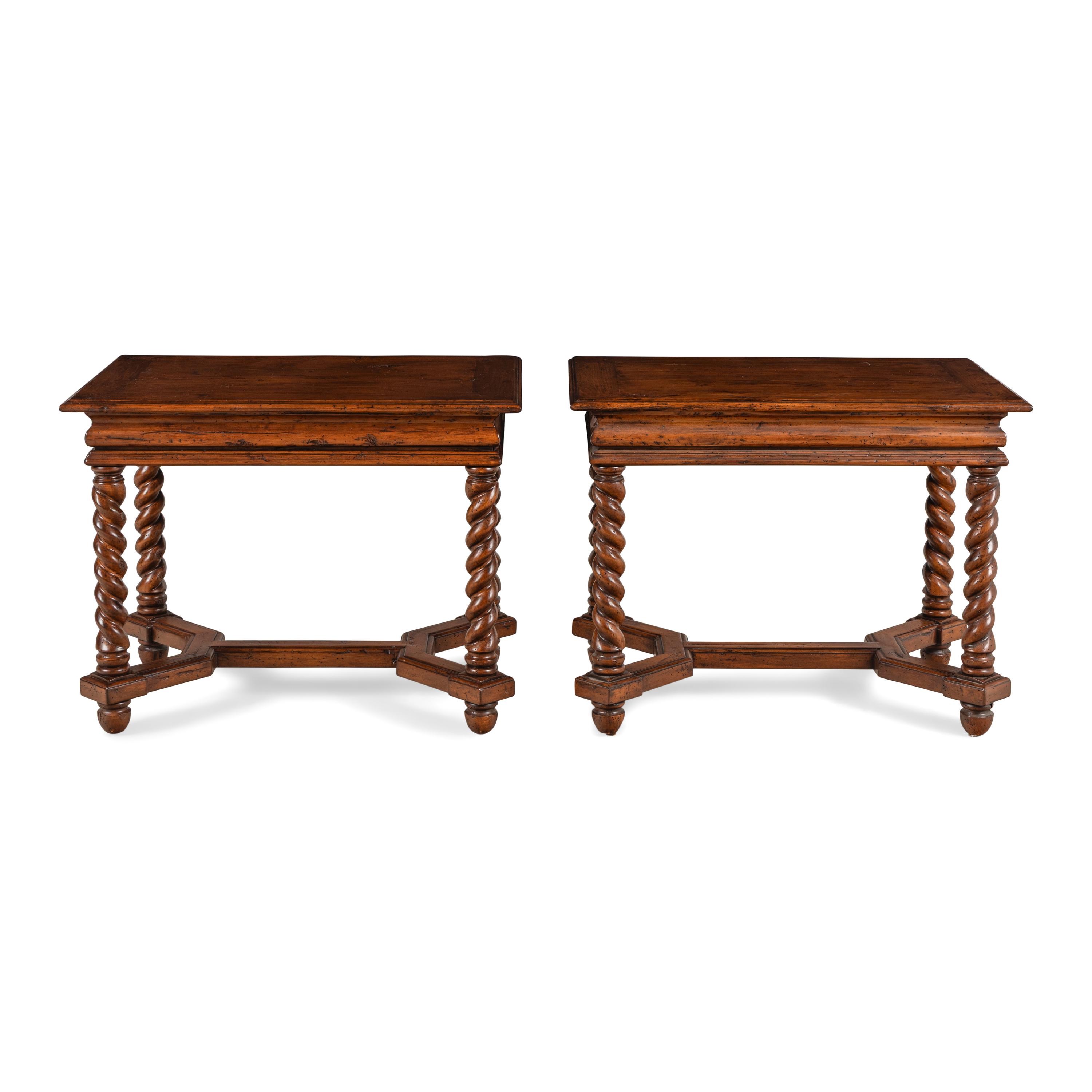 A Pair of Italian Baroque Style Walnut Side Tables
