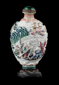 A Molded Famille Rose Porcelain Snuff Bottle Height 3 inches. — JIAQING PERIOD (1821-1850)