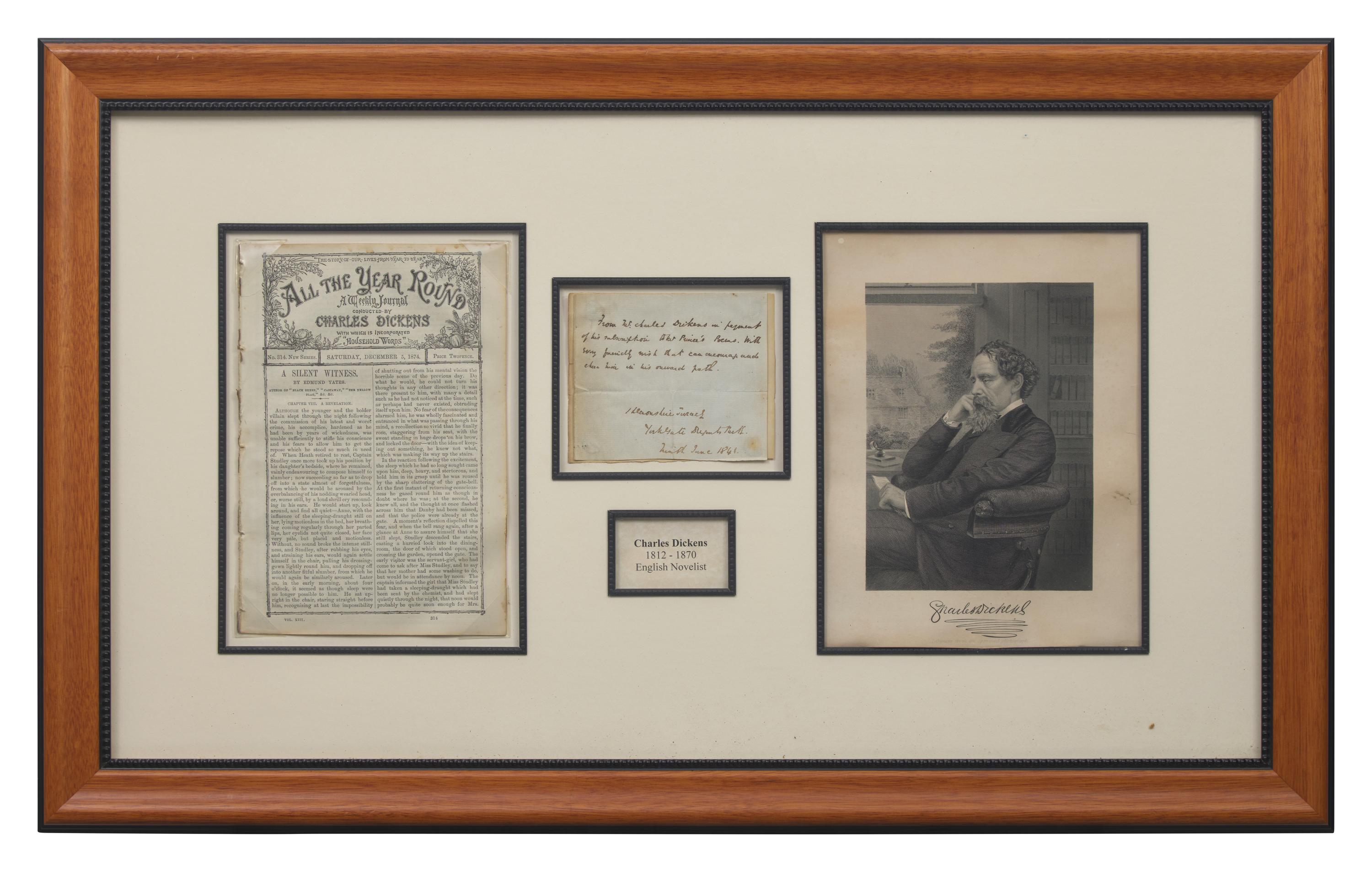 [Literature] Dickens, Charles. Autograph Note