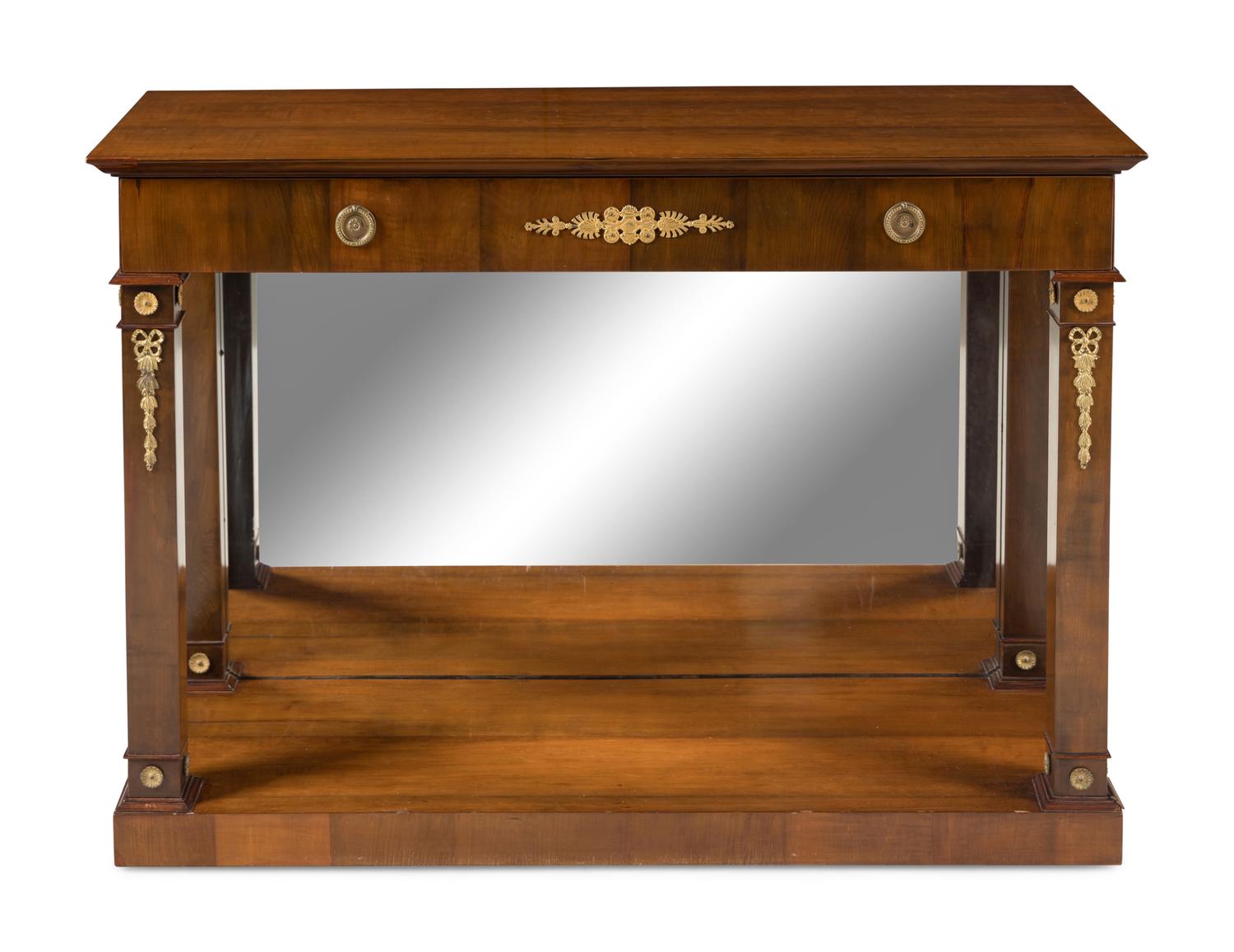 An Empire Style Glit Bronze Mounted Walnut Console Table