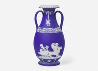 A Richly Decorated Wedgwood Blue Dip Jasperware Vase, UK, late 19th century