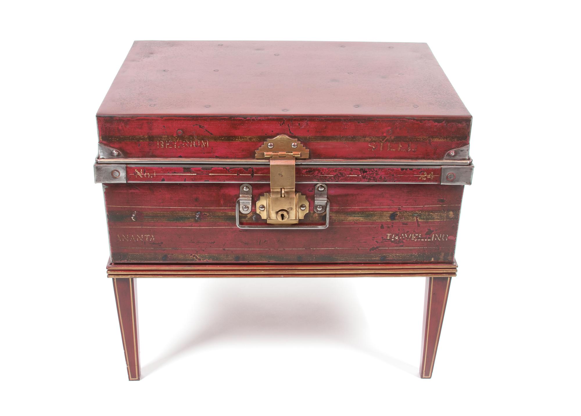 A Metal Military Travel Case Height of first 11 x width 23 1/4 x depth 17 inches.