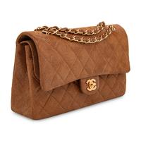 Chanel, Medium Classic Flap Bag in Tan Coated Suede