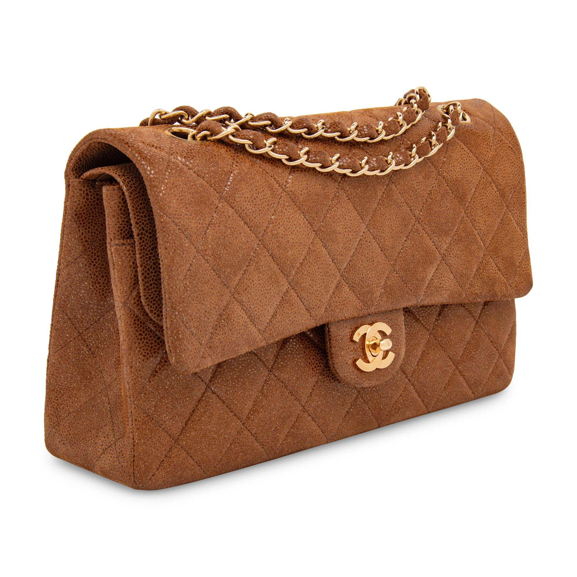 Chanel, Medium Classic Flap Bag in Tan Coated Suede