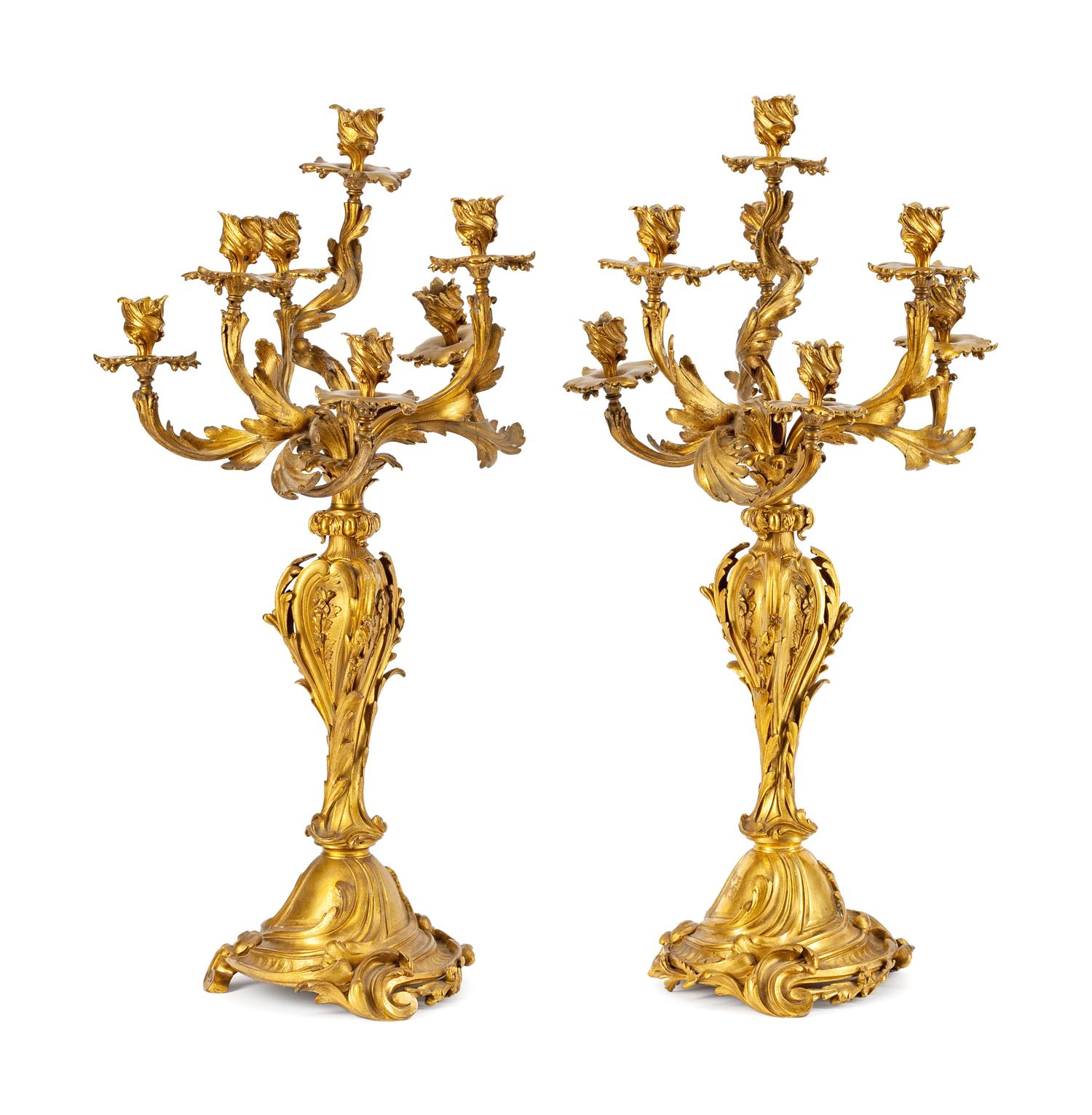 A Pair of Louis XV Style Gilt-Bronze Seven-Light Candelabra