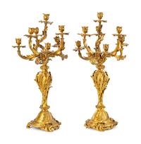 A Pair of Louis XV Style Gilt-Bronze Seven-Light Candelabra
