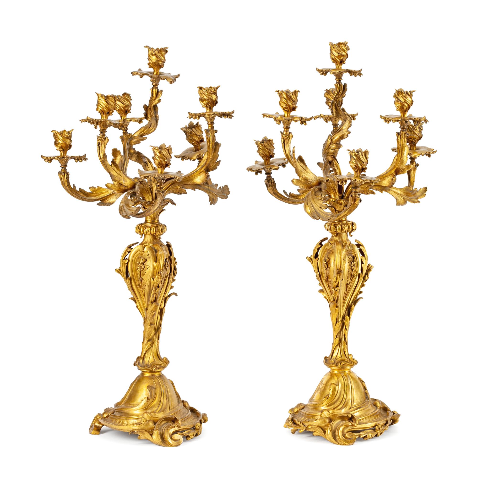 A Pair of Louis XV Style Gilt-Bronze Seven-Light Candelabra