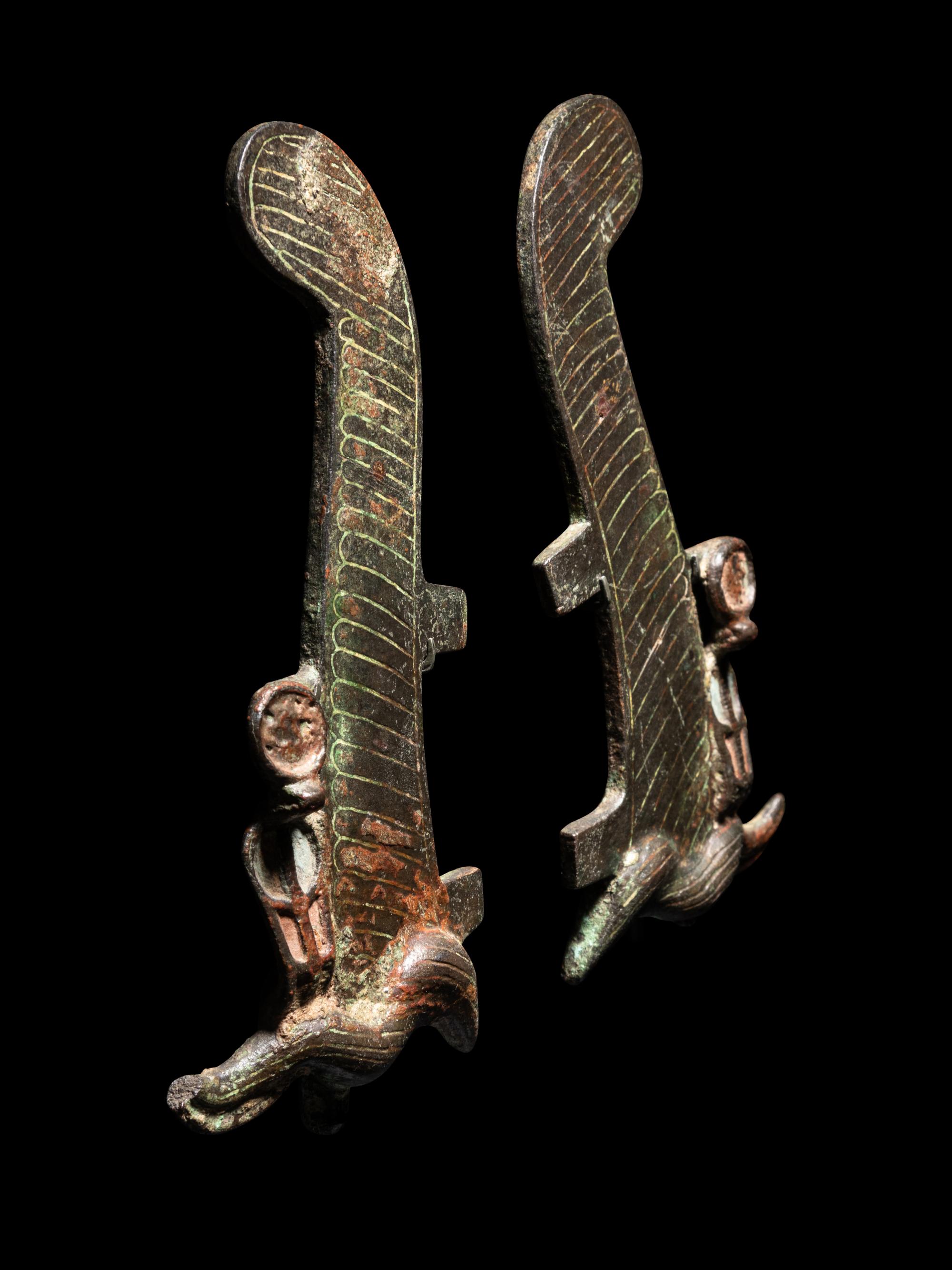 A Pair of Egyptian Bronze Ostrich Plumes