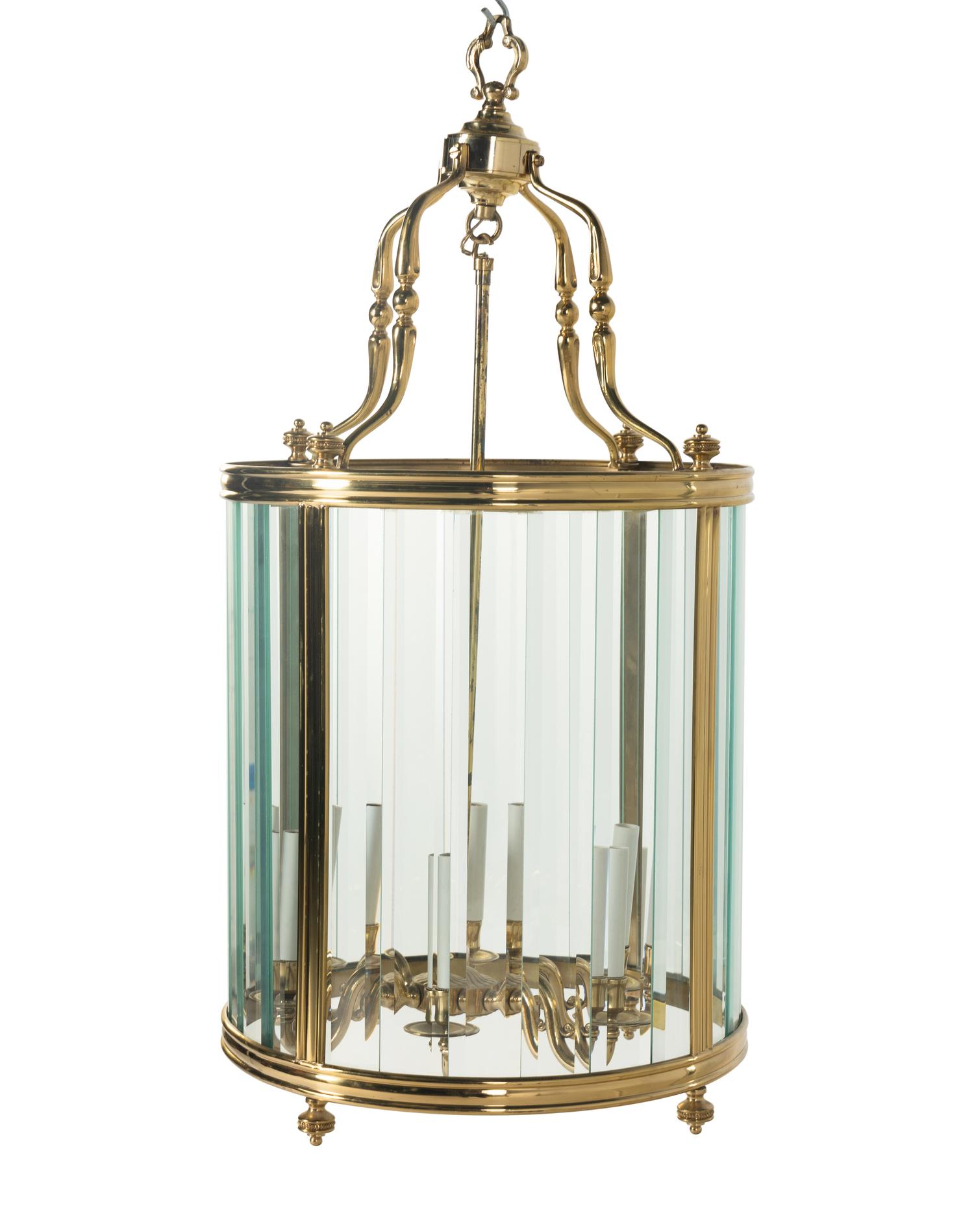 A Pair of Brass and Glass Hall Lanterns