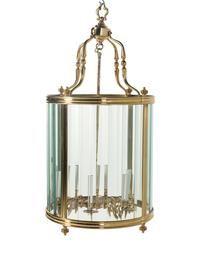 A Pair of Brass and Glass Hall Lanterns