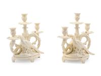 A Pair of German White Glazed Porcelain Candelabra