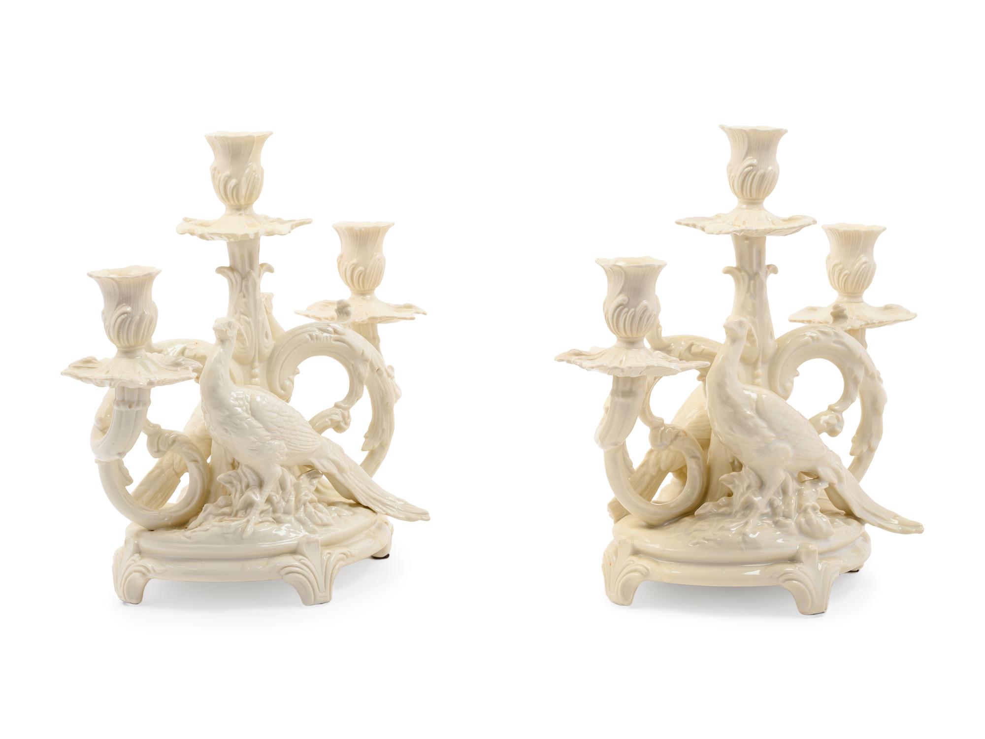 A Pair of German White Glazed Porcelain Candelabra
