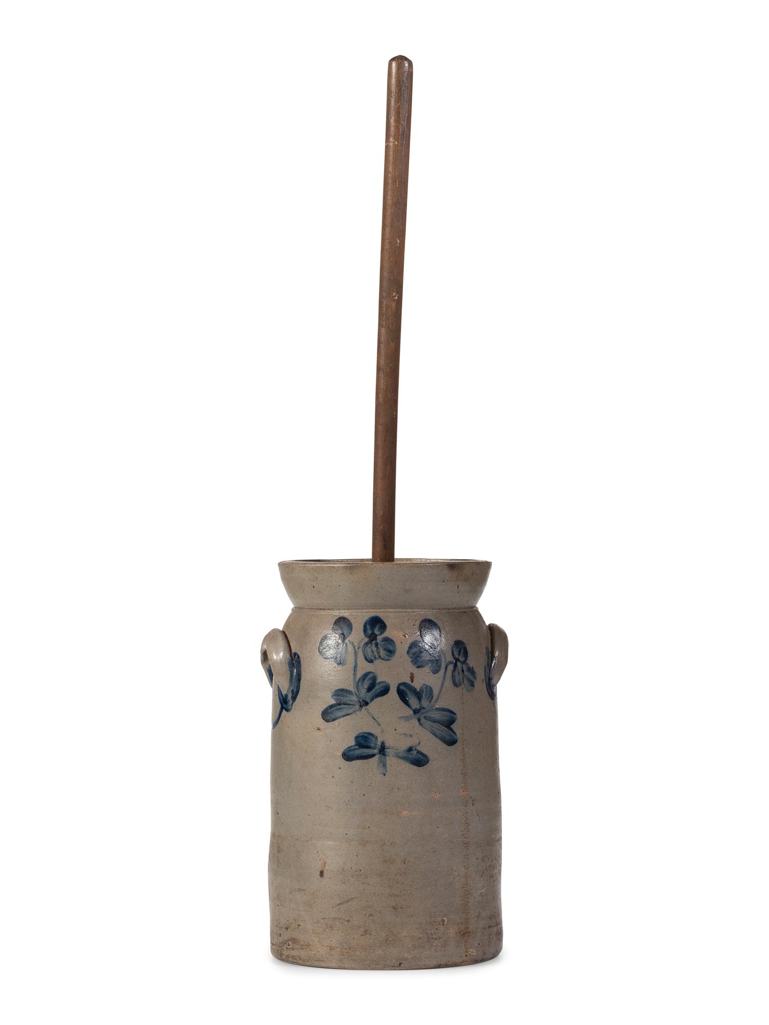 A Cobalt Decorated Stoneware Butter Churn
