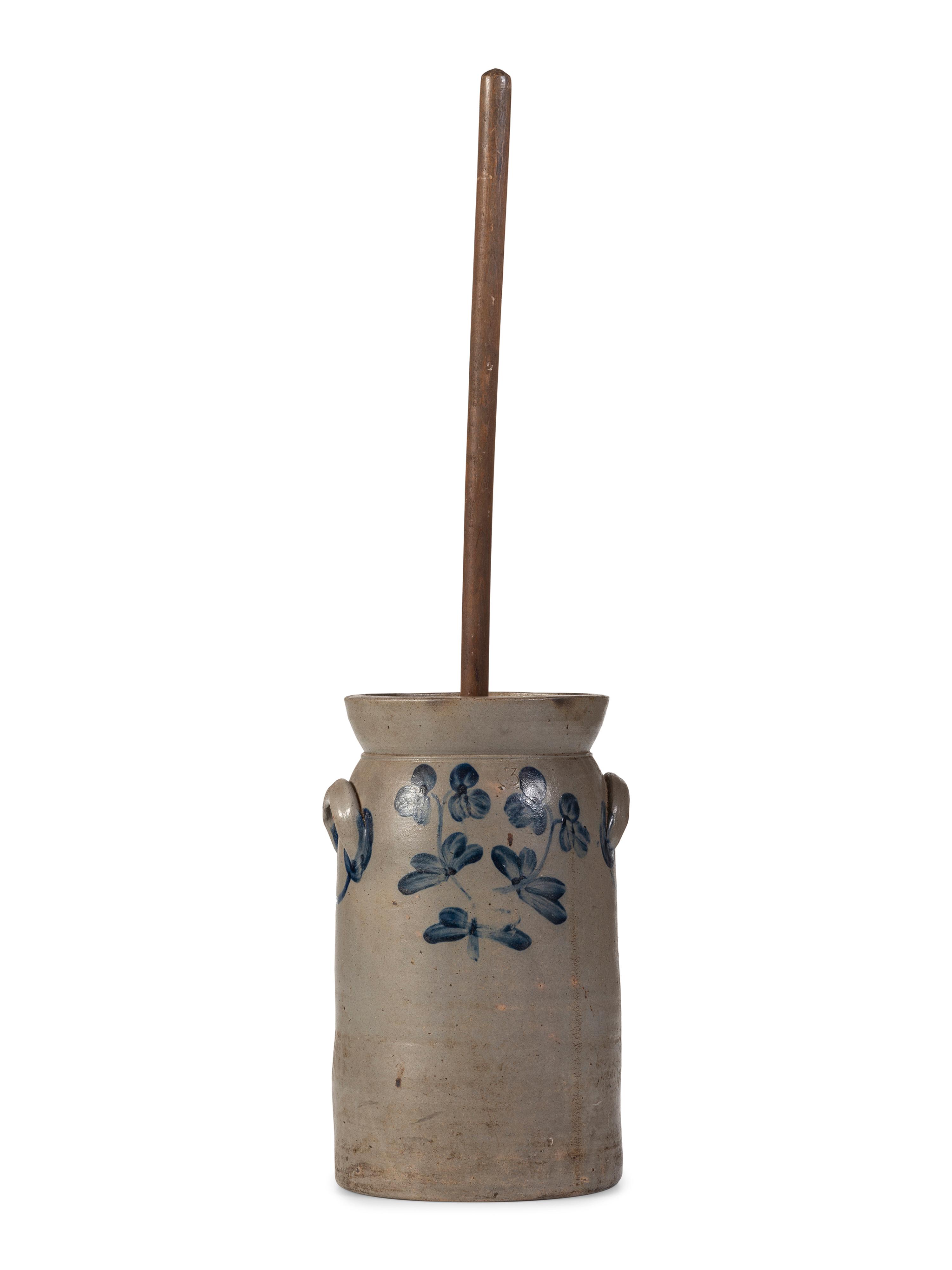 A Cobalt Decorated Stoneware Butter Churn