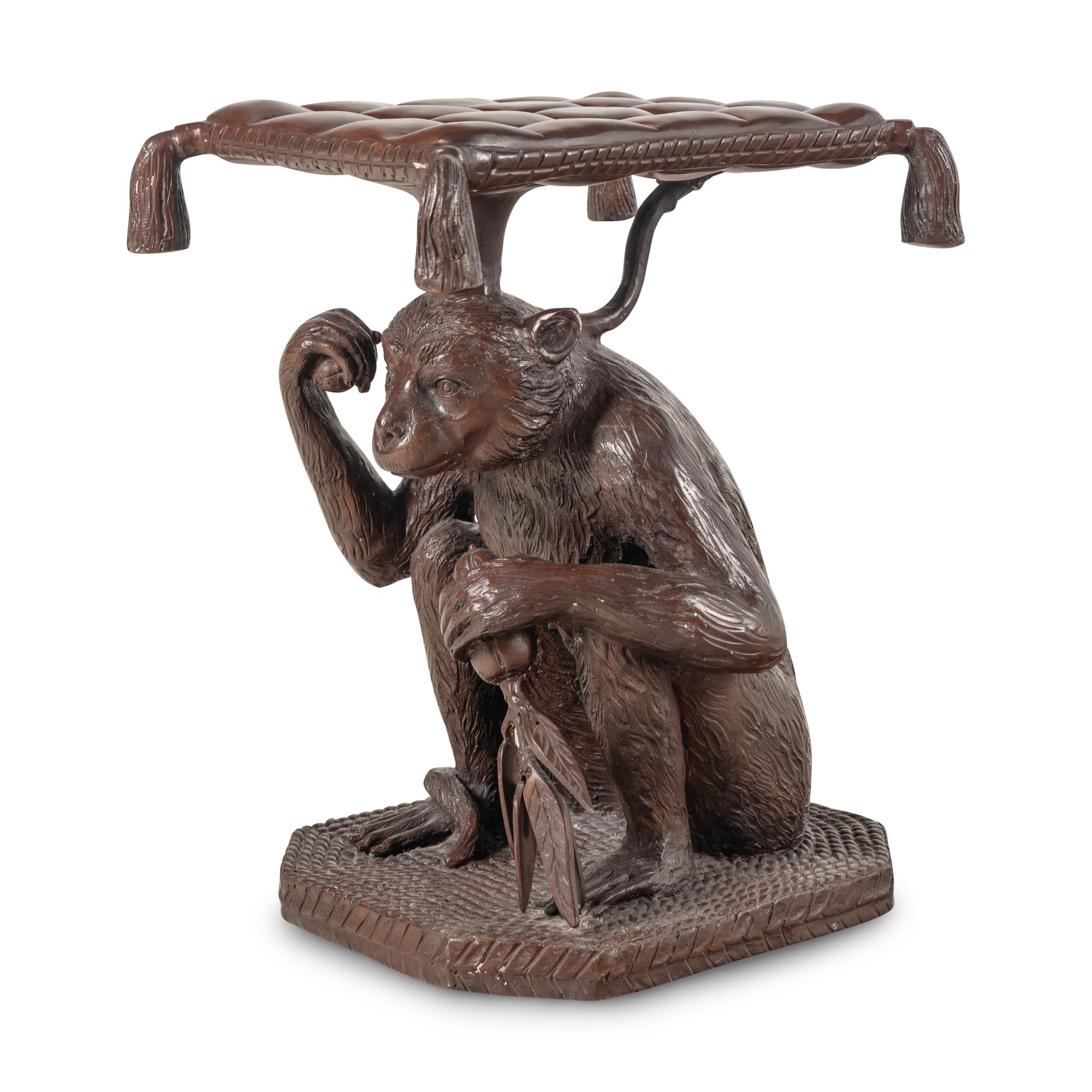 A Patinated Bronze Monkey-Form Stool