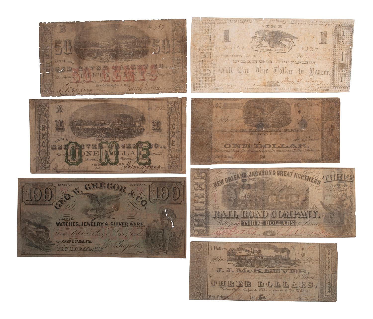 [CONFEDERATE - CURRENCY]. A variety of Louisiana notes, including: