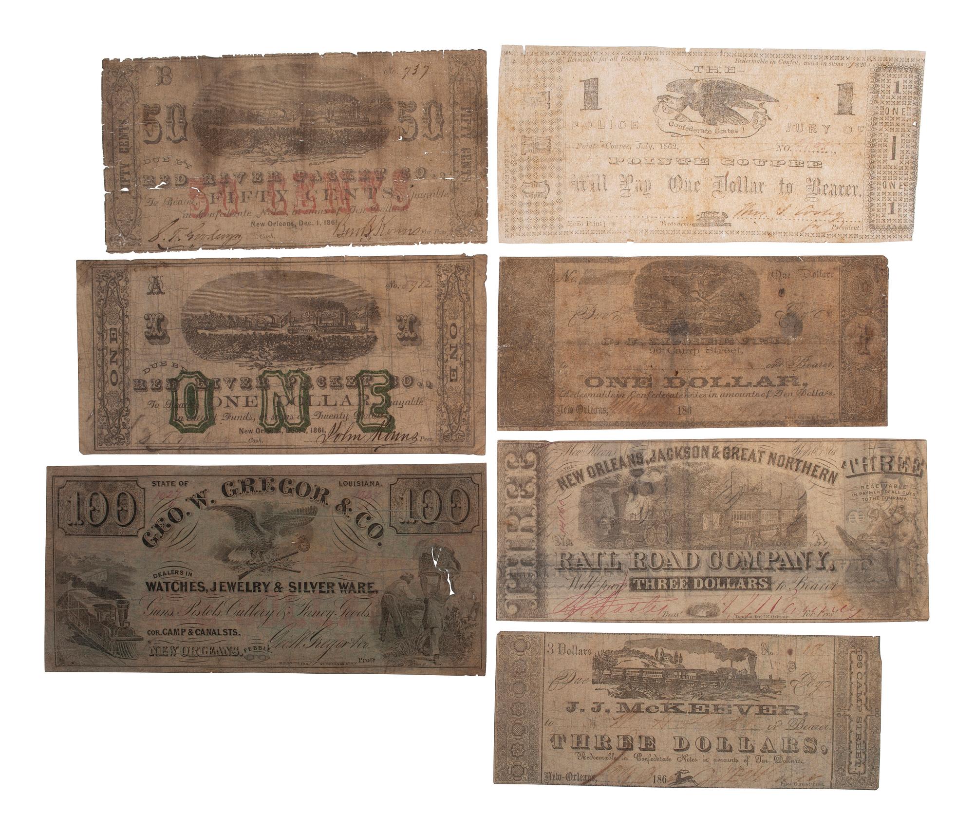 [CONFEDERATE - CURRENCY]. A variety of Louisiana notes, including: