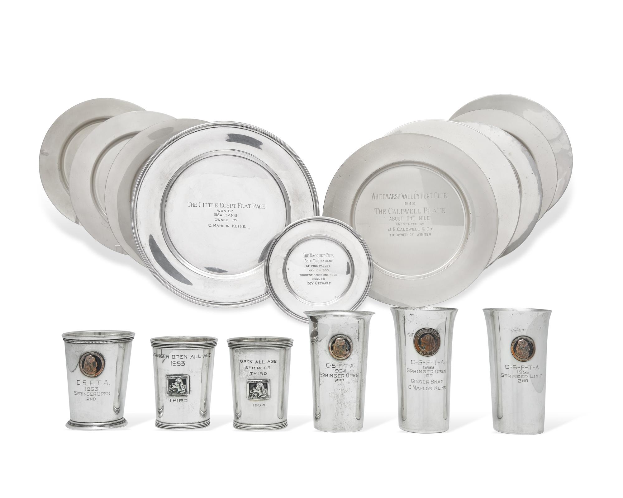 An Assembled Collection of American Silver Trophy Chargers and Trophy Cups