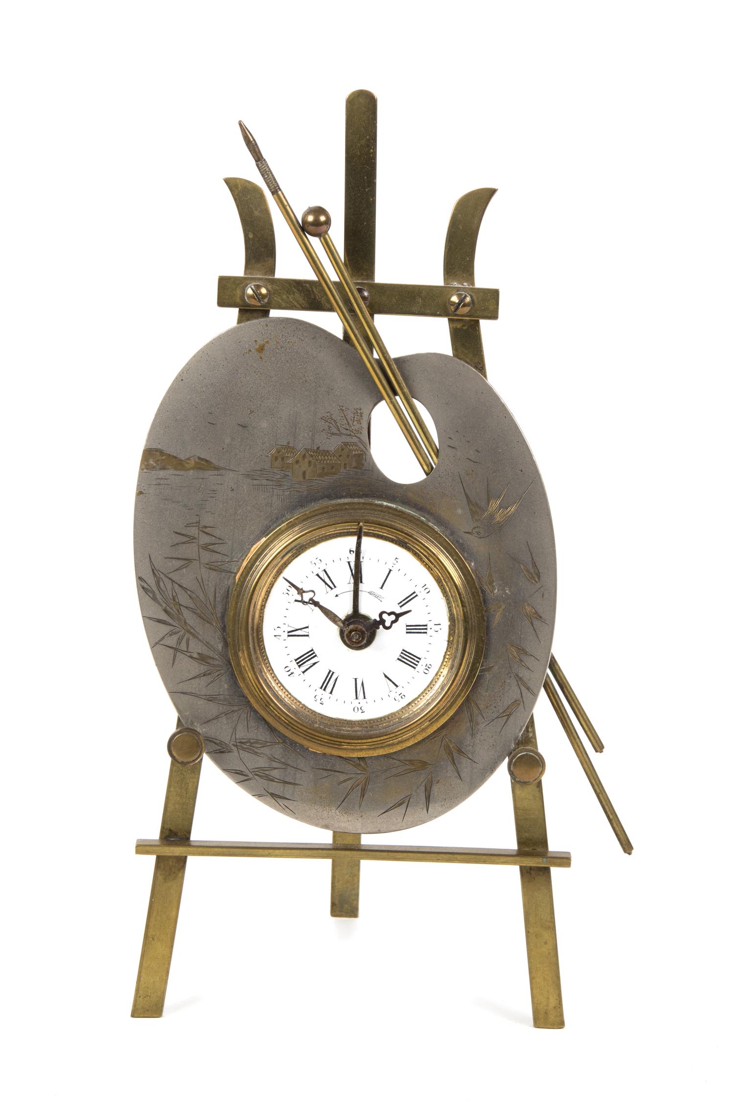 A French Brass Table Clock Height 10 7/8 inches. — BREVETTE, PARIS, LATE 19TH CENTURY